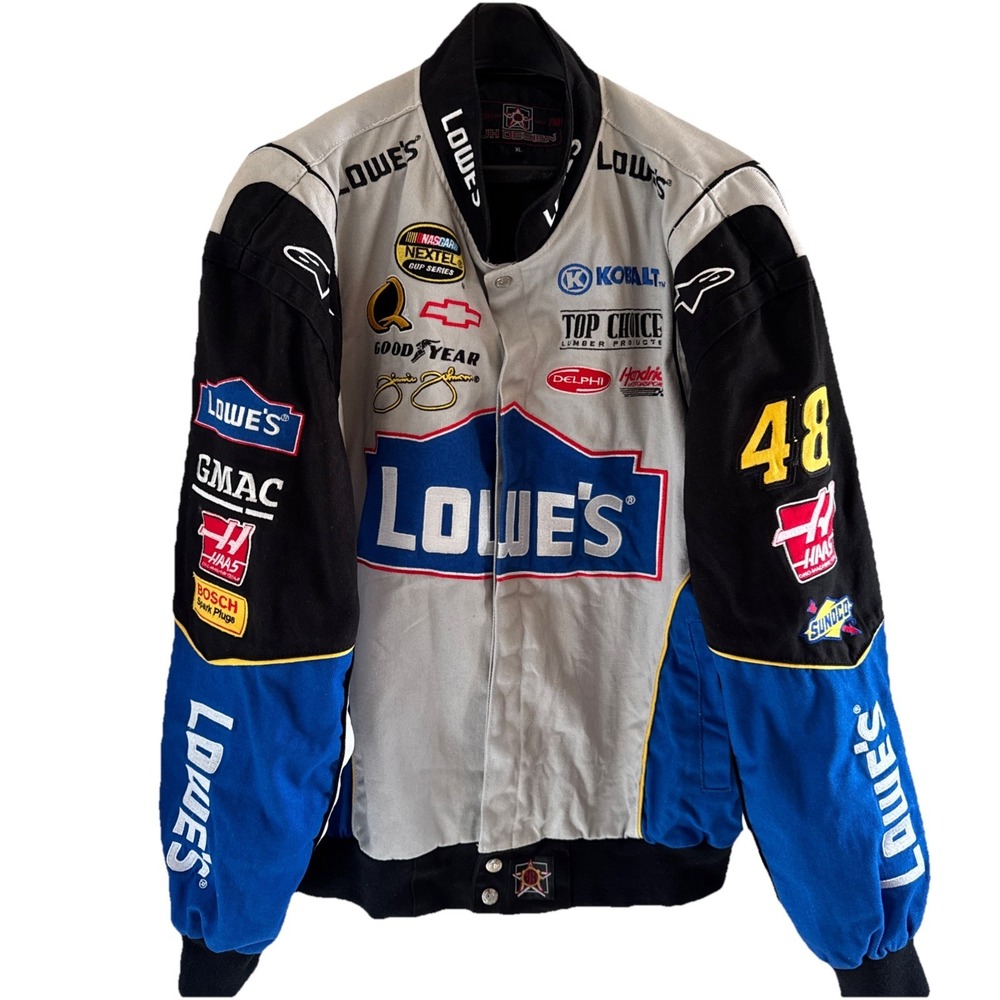 Vintage Jimmie Johnson Lowe's NASCAR Jacket Mens Sz XL JH Design Racing Sponsors